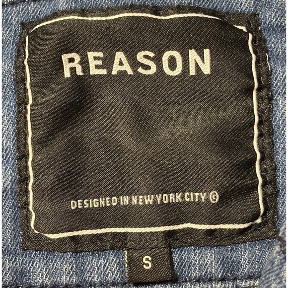 Reason Fearless Buffalo Patch Distressed Denim Trucker Jacket Paint Splatter S - Picture 9 of 9